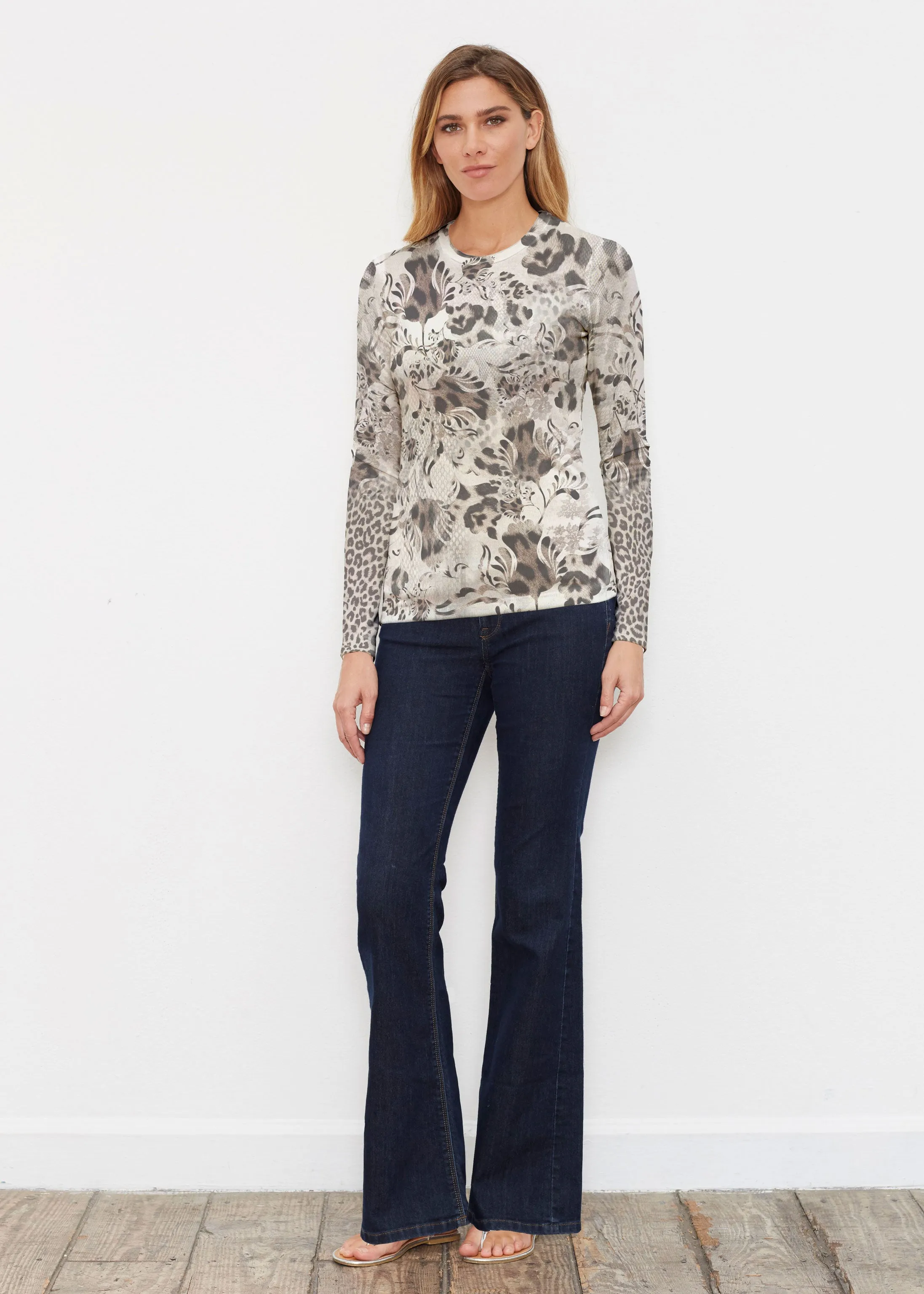 Tulip Leopard Multi (7731) ~ Butterknit Long Sleeve Crew Top