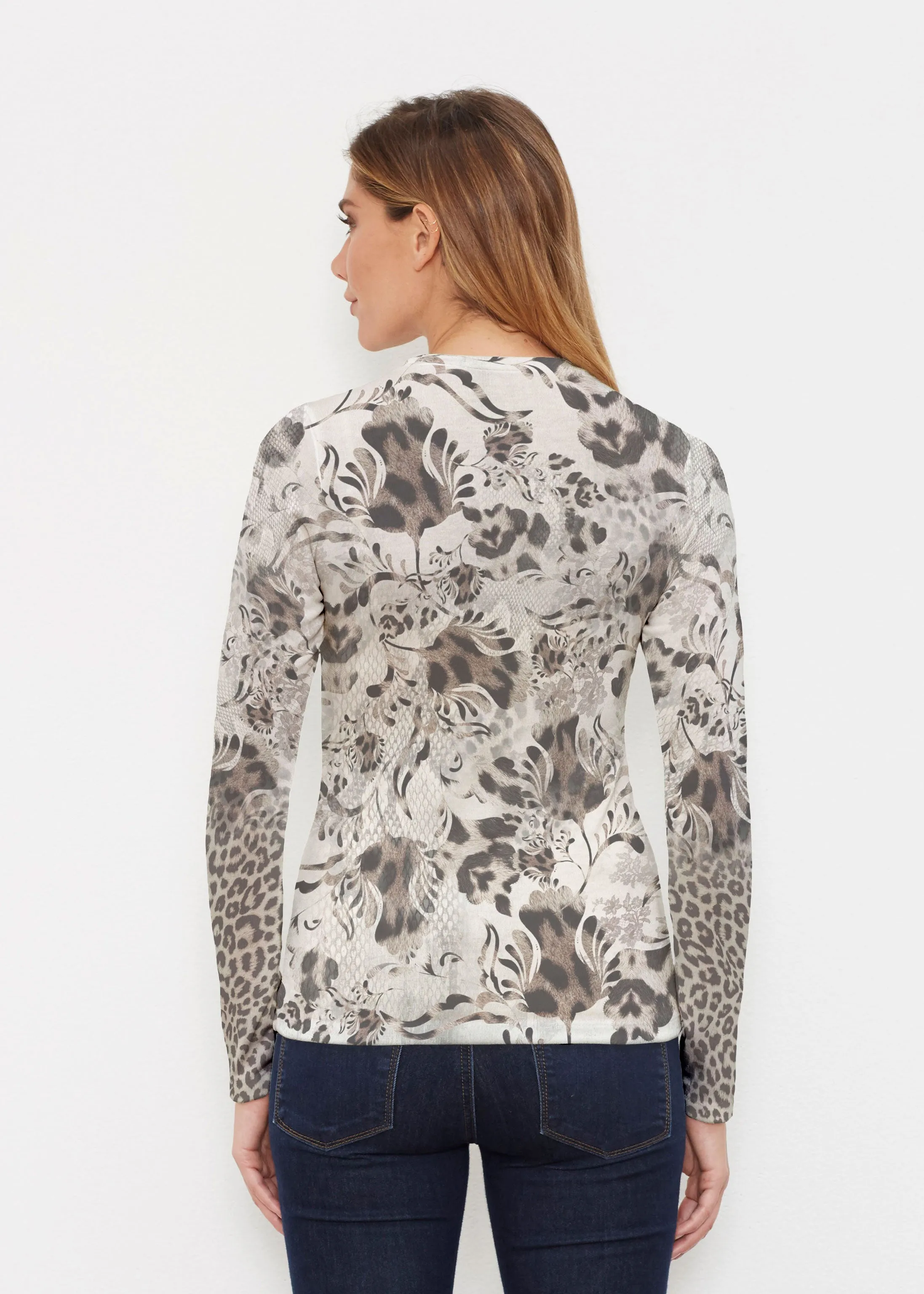 Tulip Leopard Multi (7731) ~ Butterknit Long Sleeve Crew Top