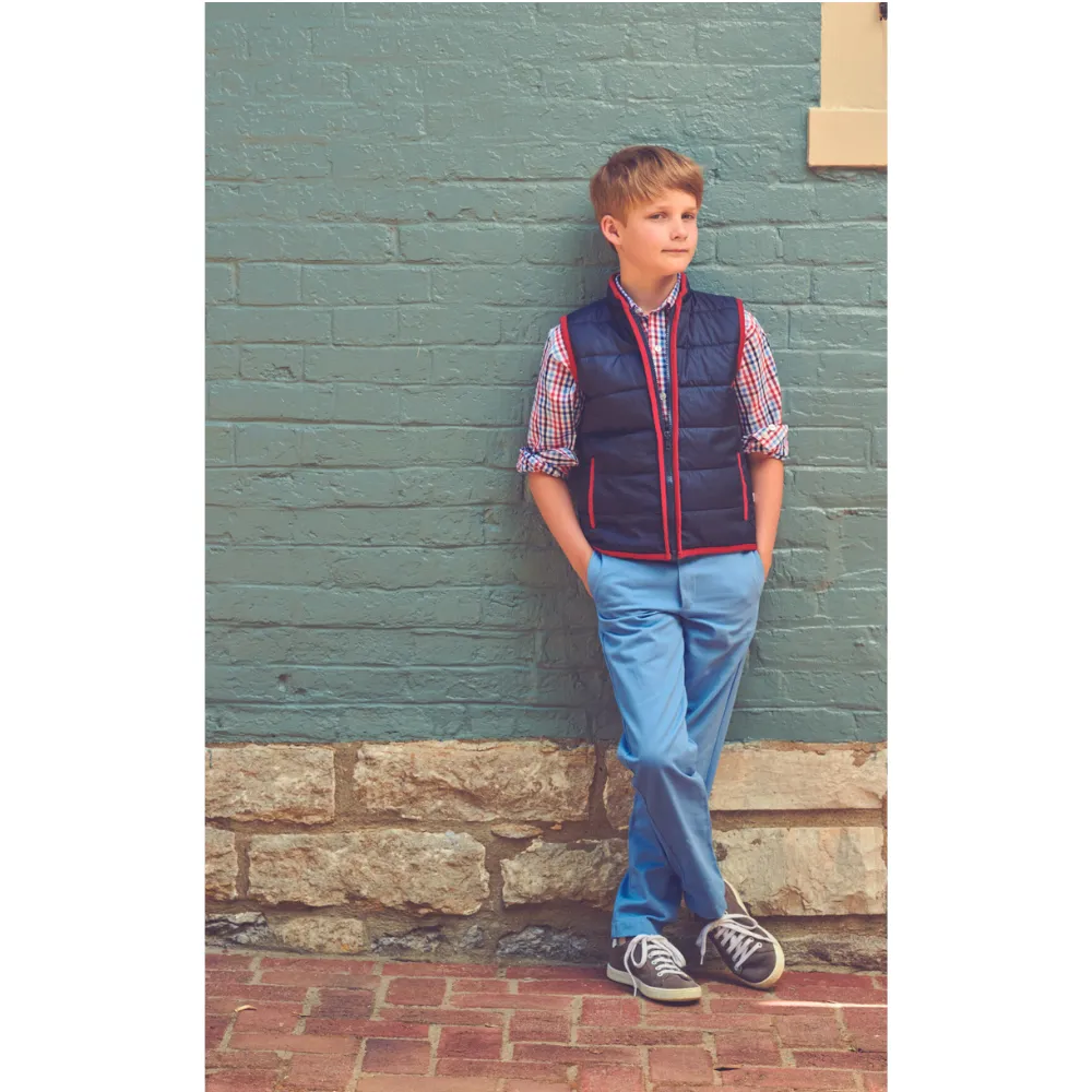 Twill Faux Zip Pant -- Blue