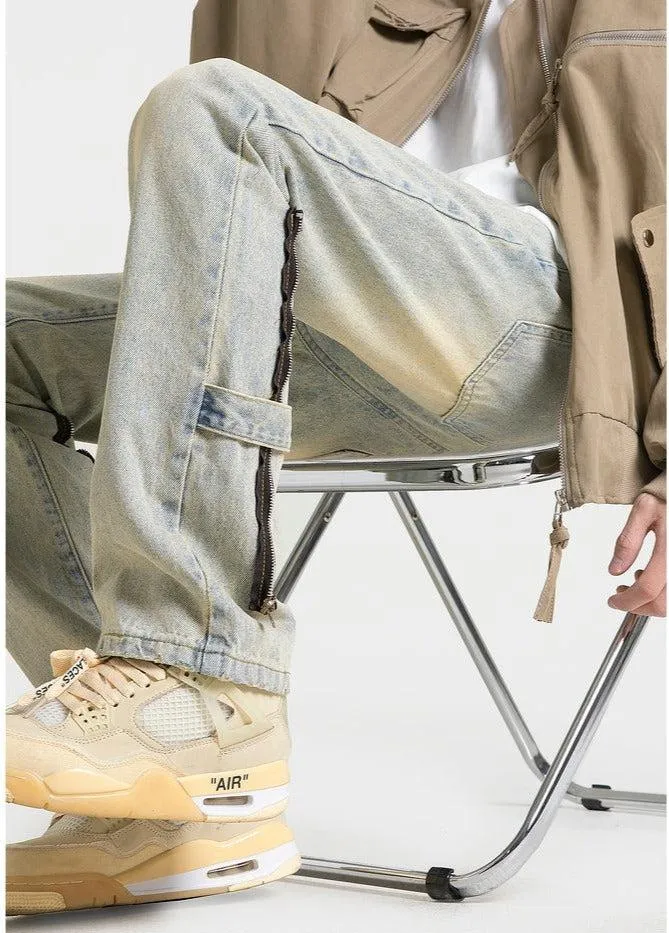 Unisex Retro Slim Fit Zipper Jeans
