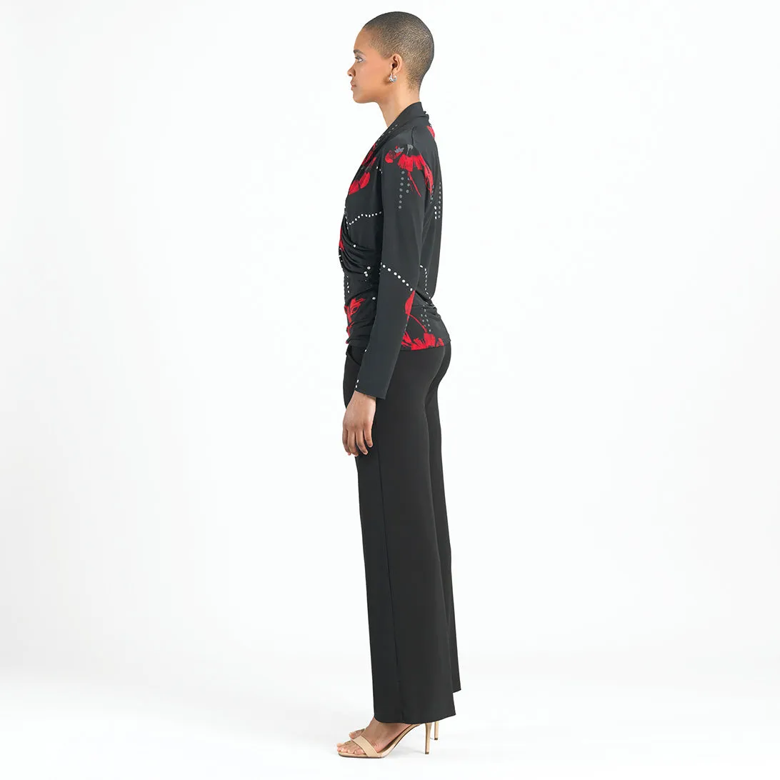 V-Neck Draped Pleat Top - Polka Poppy - Final Sale!