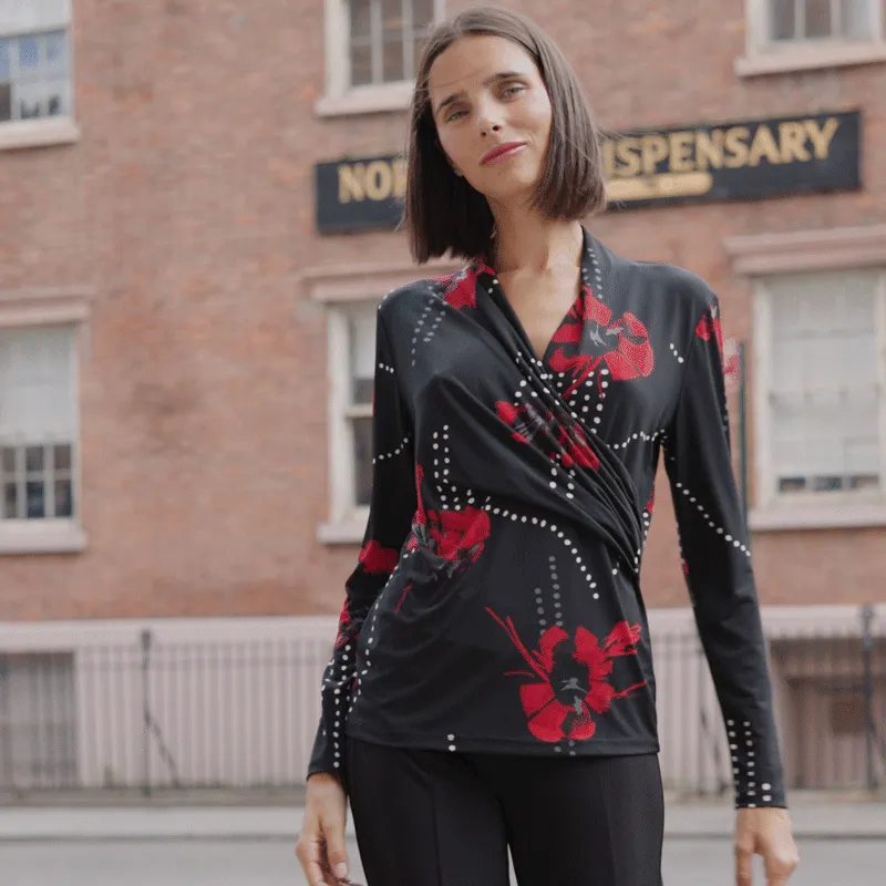 V-Neck Draped Pleat Top - Polka Poppy - Final Sale!