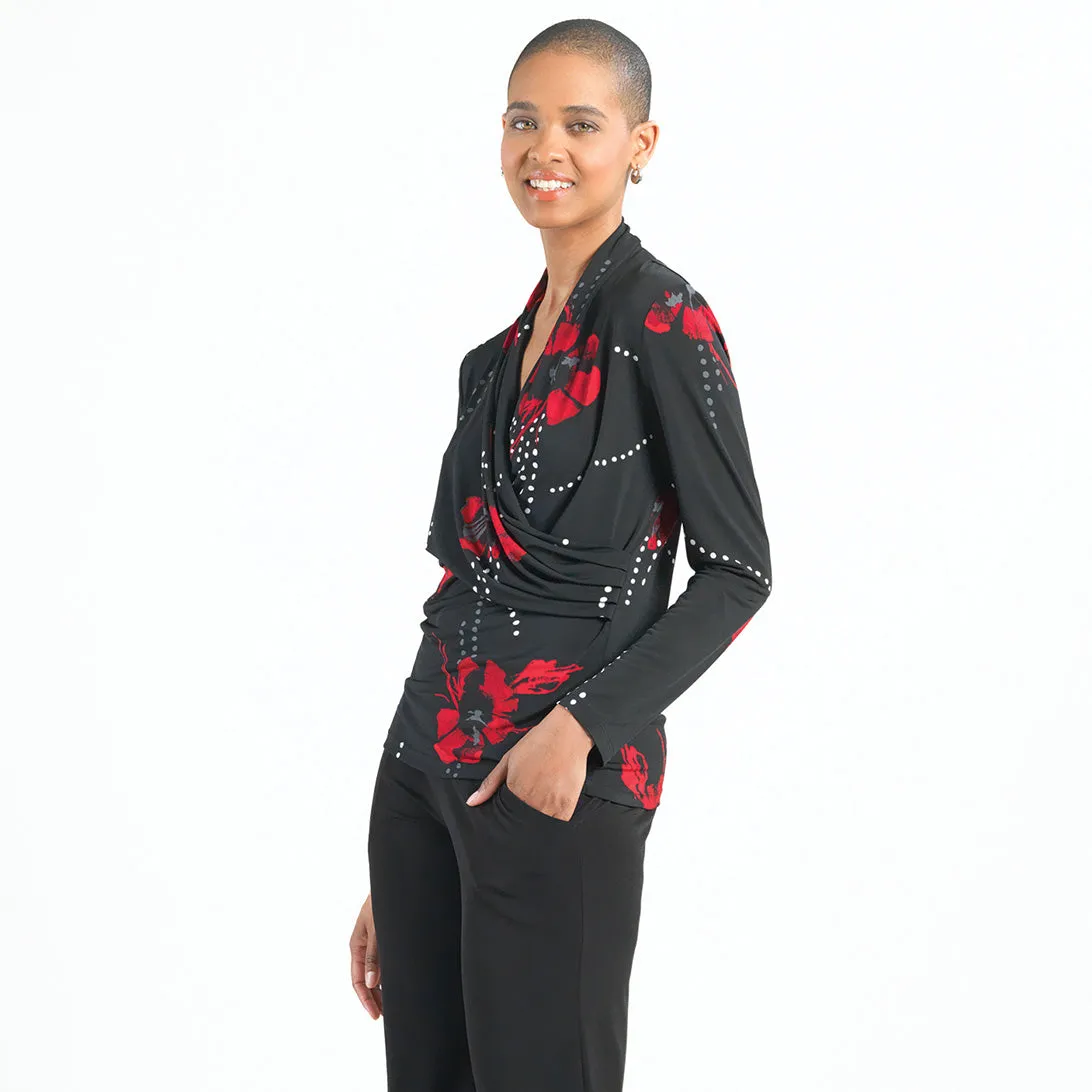 V-Neck Draped Pleat Top - Polka Poppy - Final Sale!
