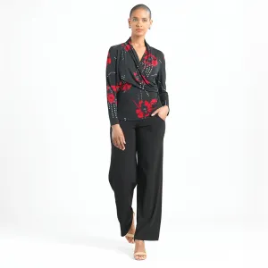 V-Neck Draped Pleat Top - Polka Poppy - Final Sale!
