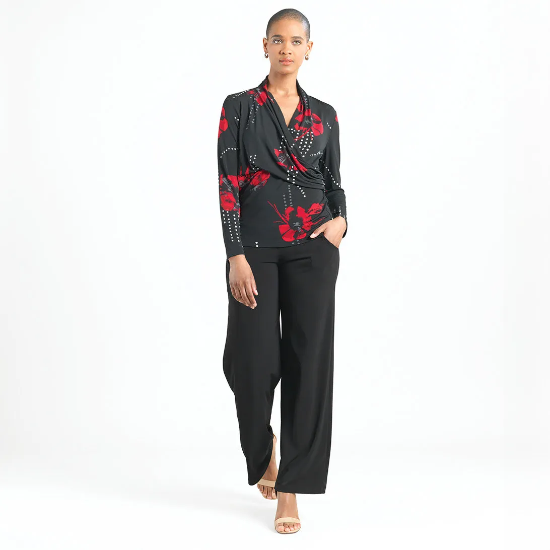 V-Neck Draped Pleat Top - Polka Poppy - Final Sale!