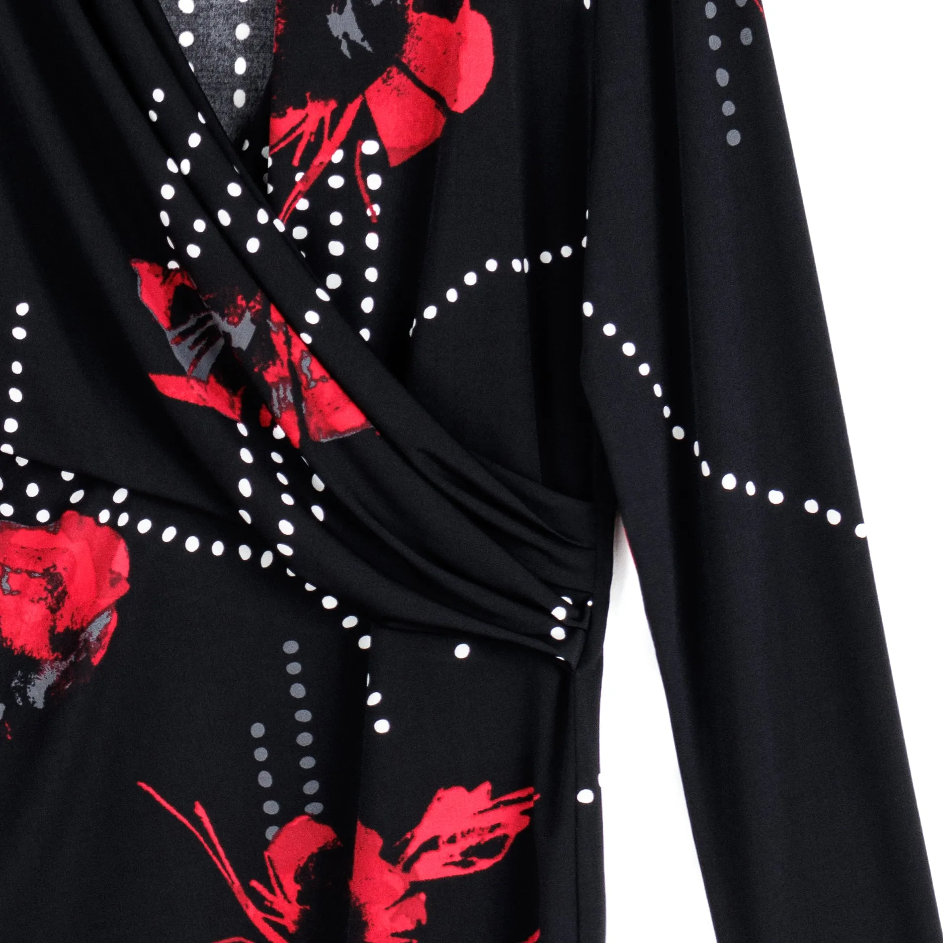 V-Neck Draped Pleat Top - Polka Poppy - Final Sale!