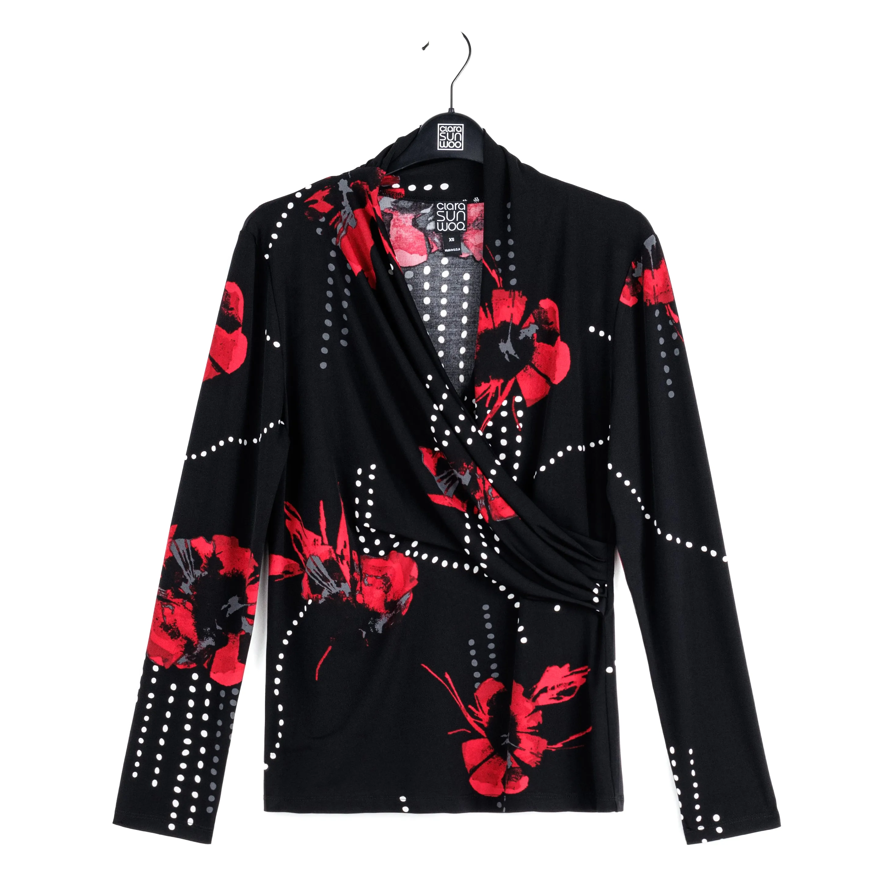V-Neck Draped Pleat Top - Polka Poppy - Final Sale!