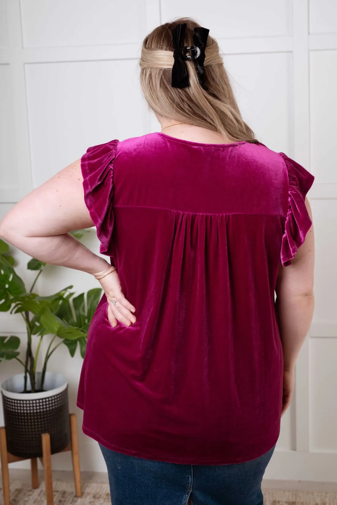 Velvet Party Blouse in Magenta