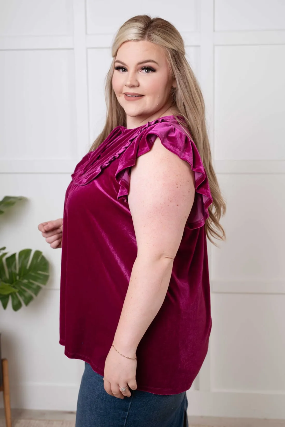Velvet Party Blouse in Magenta