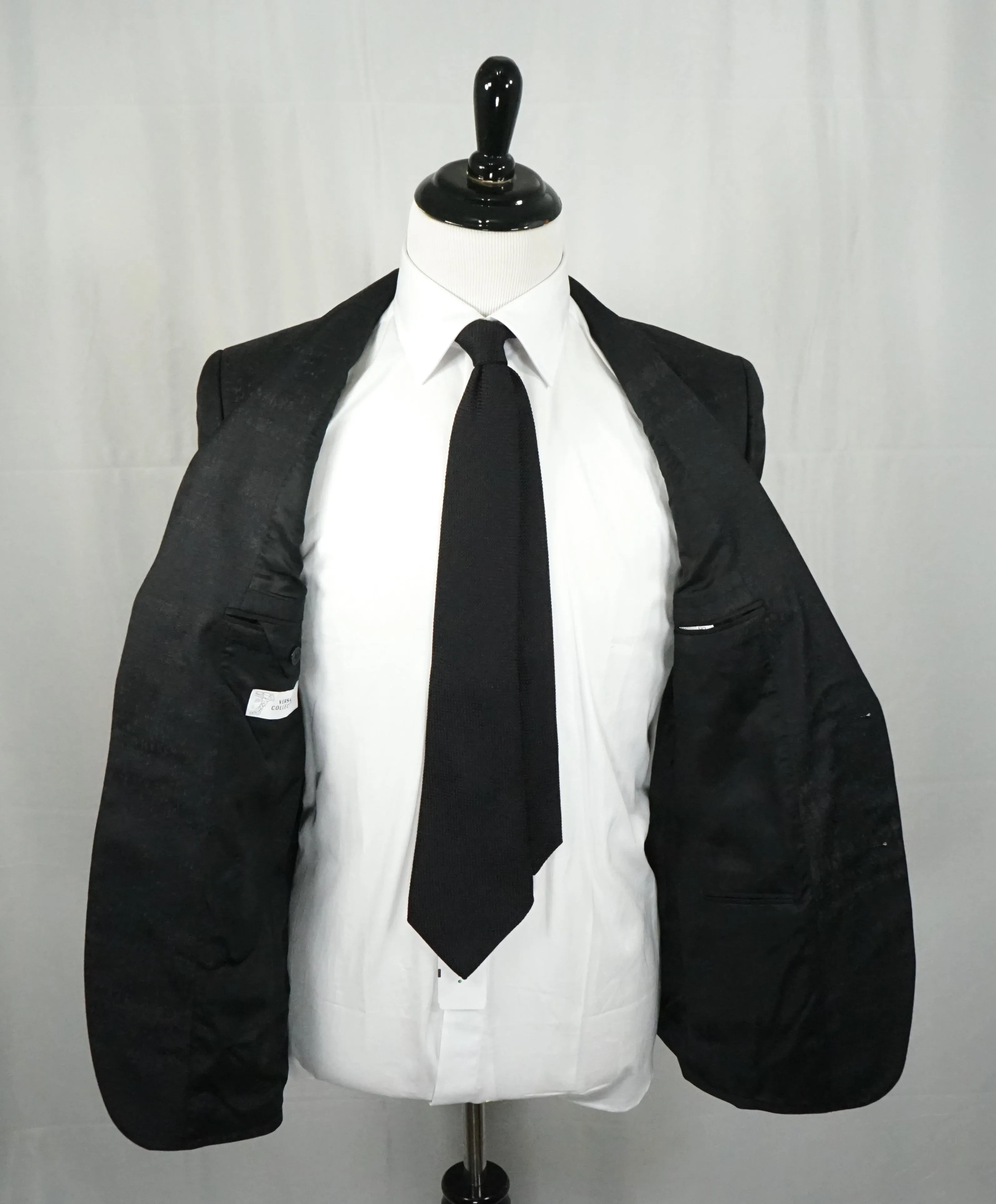 VERSACE COLLECTION - Abstract Textured Black & Gray Runway Melange Slim Suit- 40R