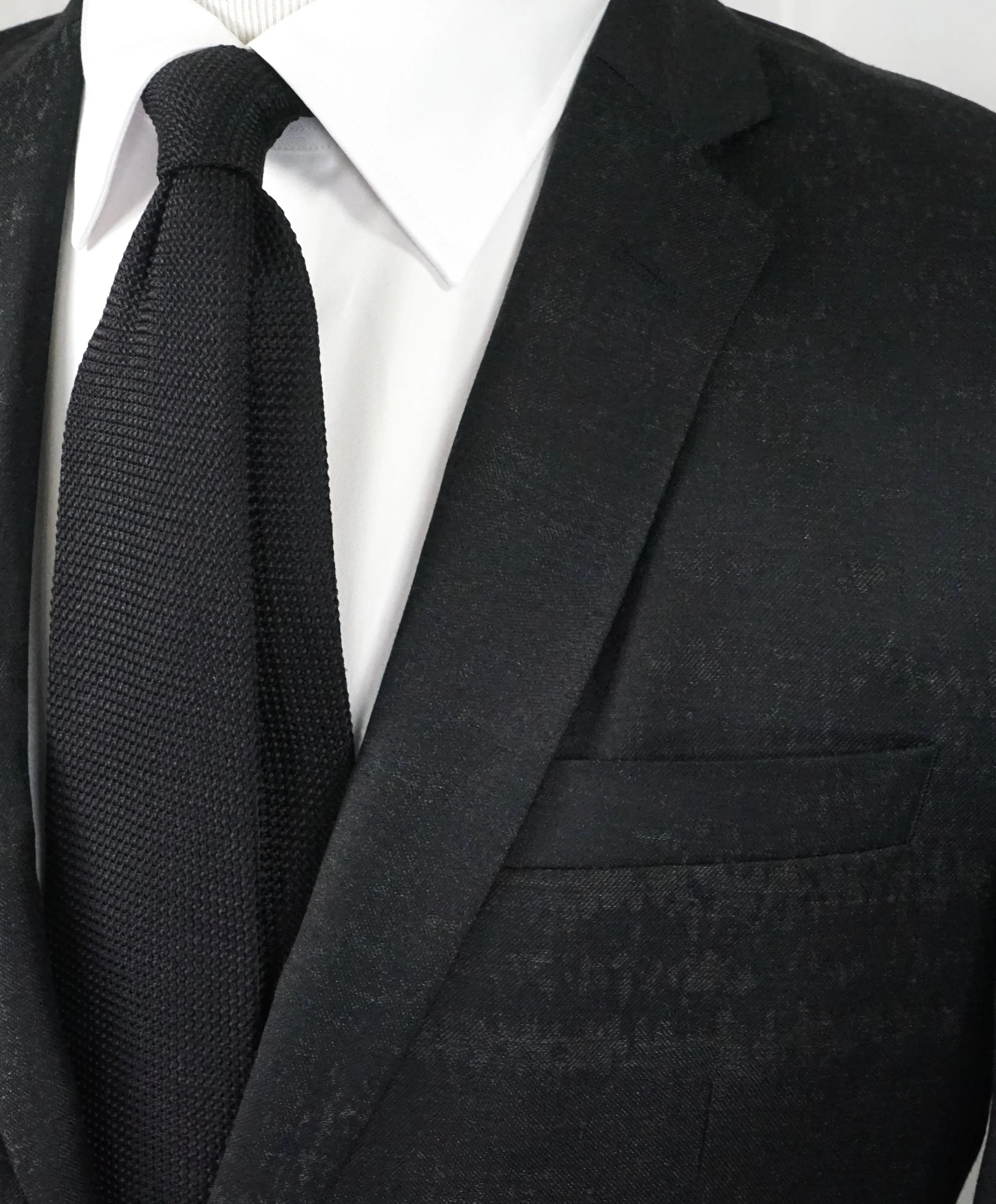 VERSACE COLLECTION - Abstract Textured Black & Gray Runway Melange Slim Suit- 40R