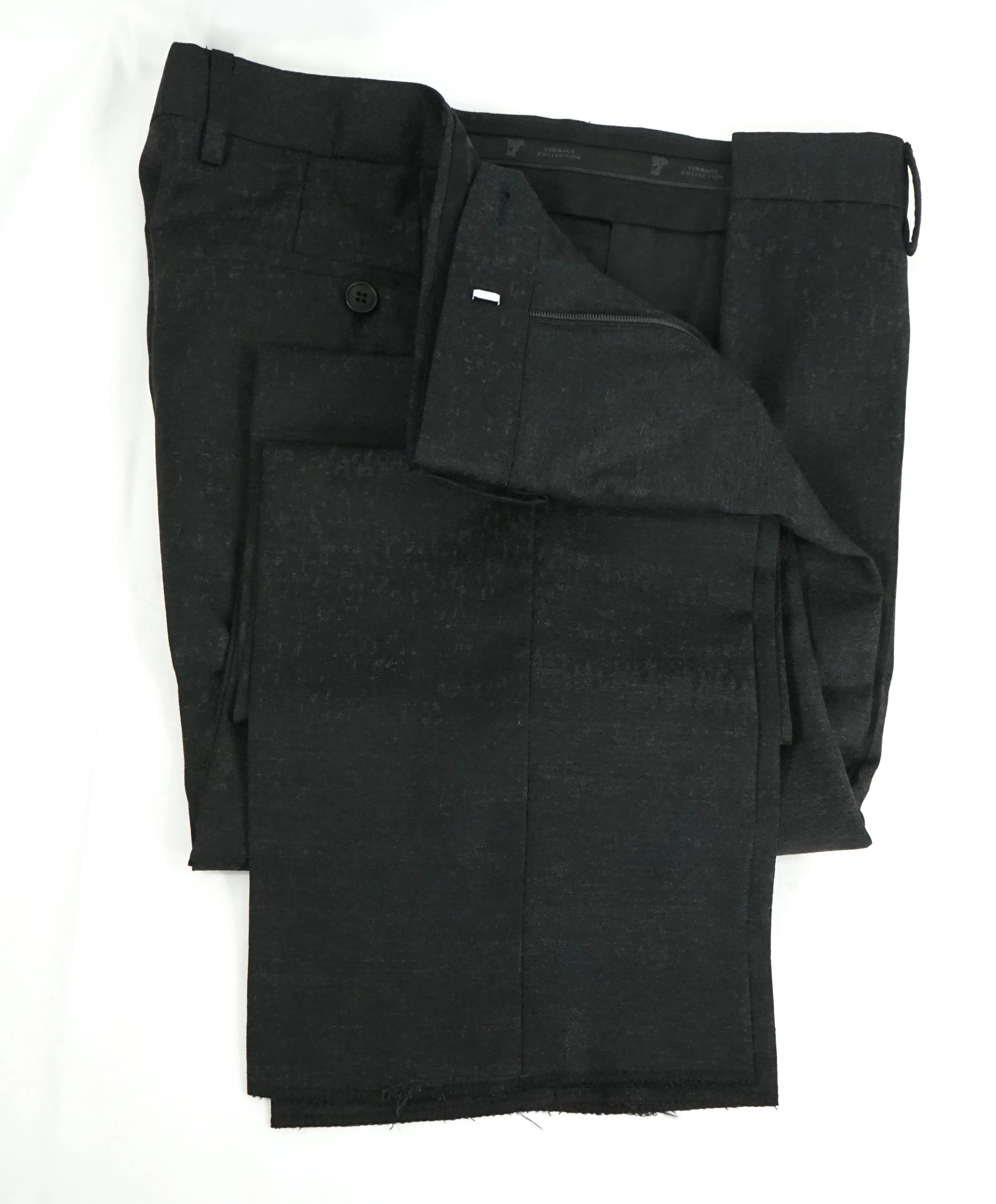 VERSACE COLLECTION - Abstract Textured Black & Gray Runway Melange Slim Suit- 40R