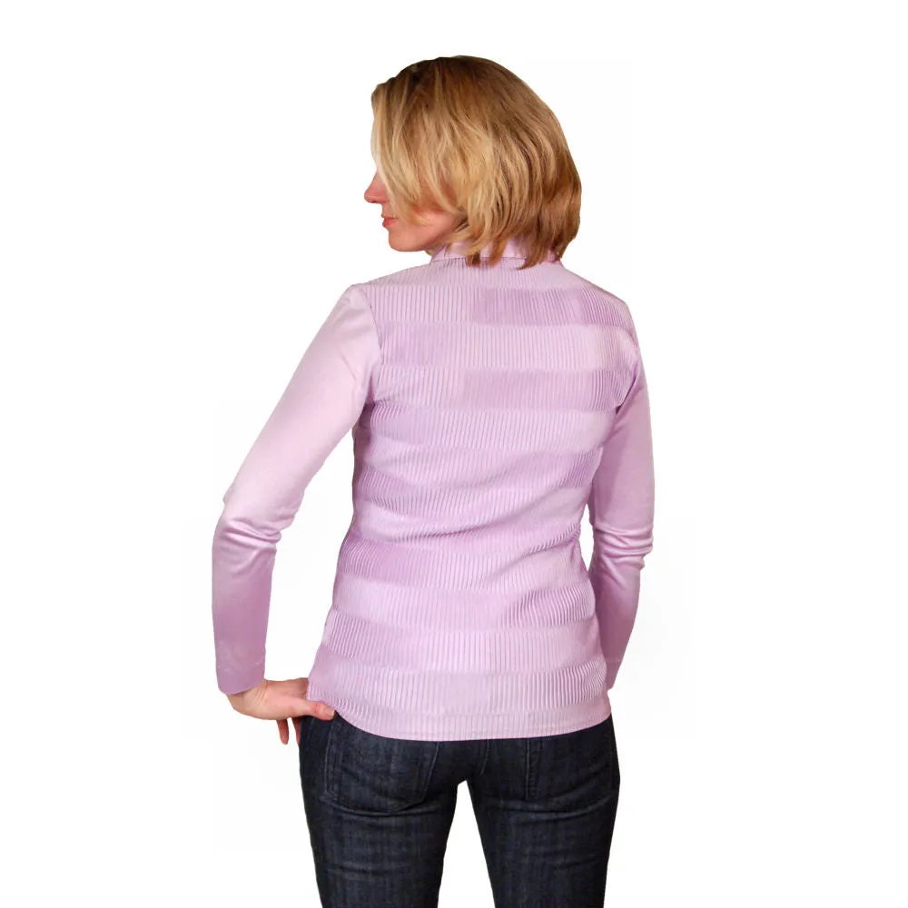 Vintage Kay Silver Knit Top Blouse Lilac Rib Knit Acetate   1970S S-M
