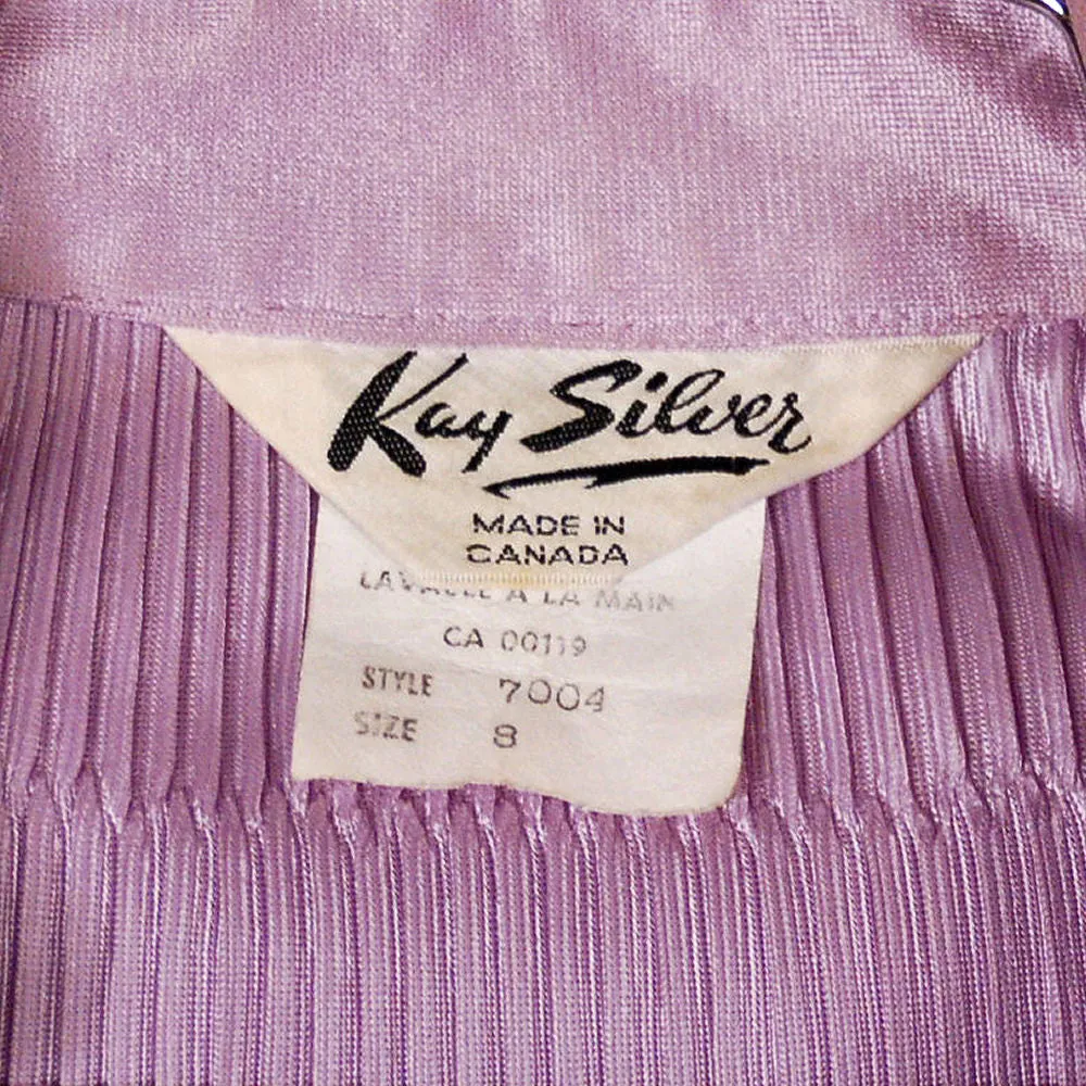 Vintage Kay Silver Knit Top Blouse Lilac Rib Knit Acetate   1970S S-M