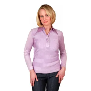 Vintage Kay Silver Knit Top Blouse Lilac Rib Knit Acetate   1970S S-M