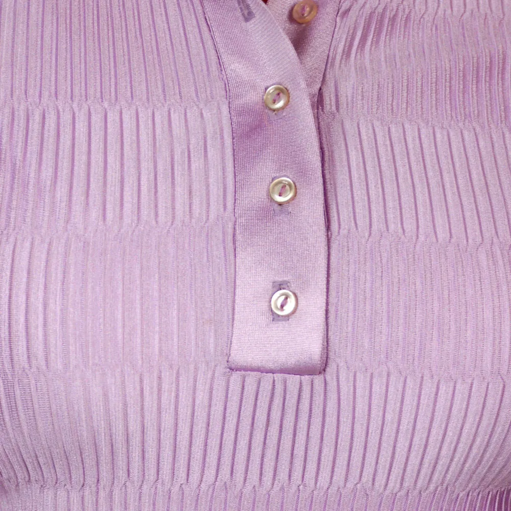 Vintage Kay Silver Knit Top Blouse Lilac Rib Knit Acetate   1970S S-M