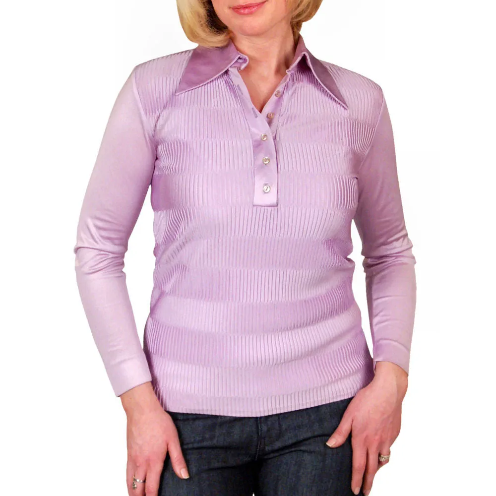 Vintage Kay Silver Knit Top Blouse Lilac Rib Knit Acetate   1970S S-M