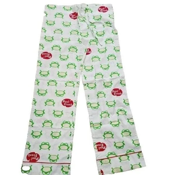 Vintage Paul Frank Pajama Pants, Lester the Frog, White, Medium