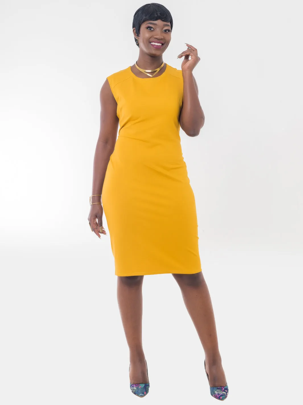 Vivo Ponte Shift Dress - Yellow