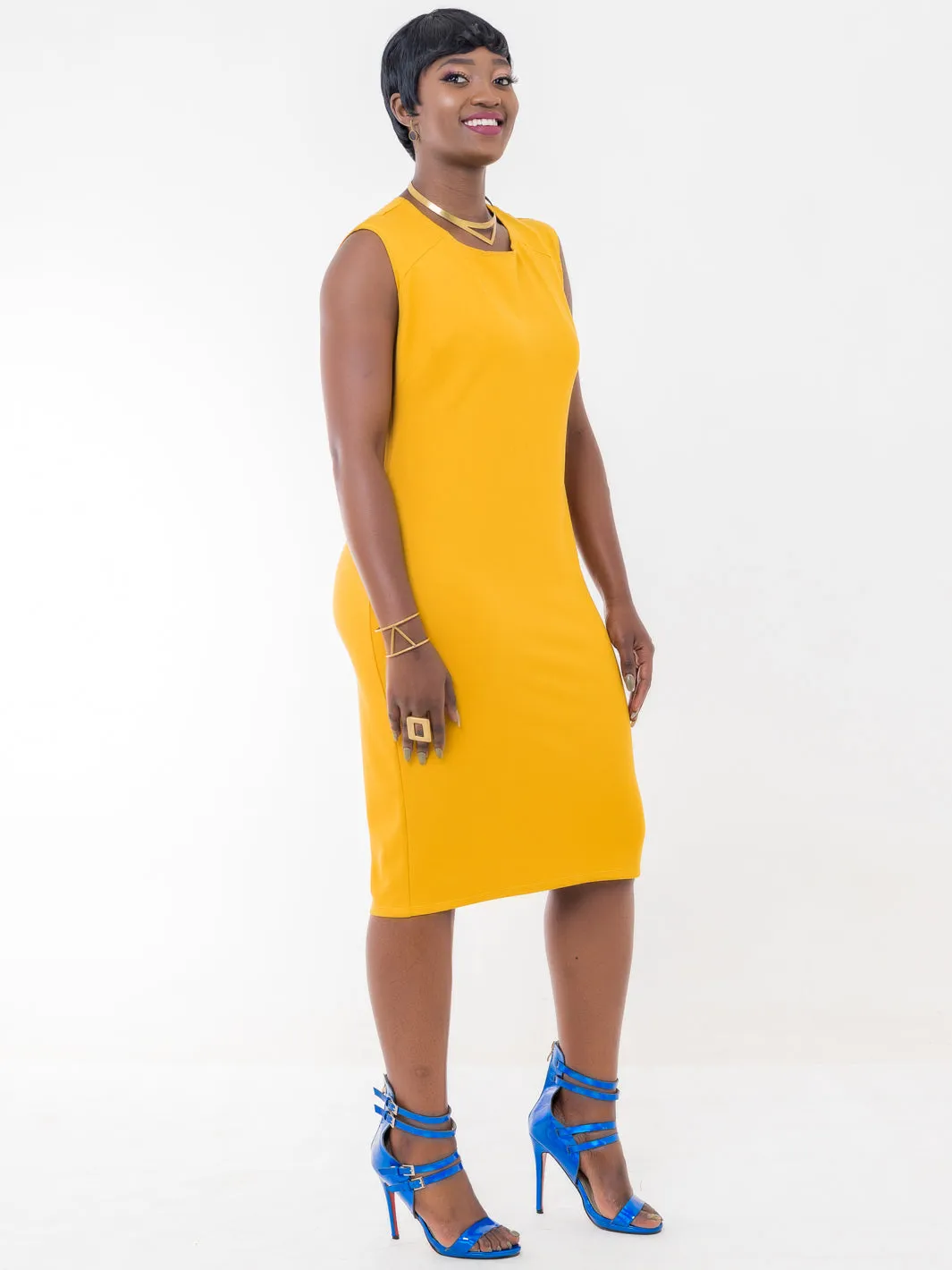 Vivo Ponte Shift Dress - Yellow