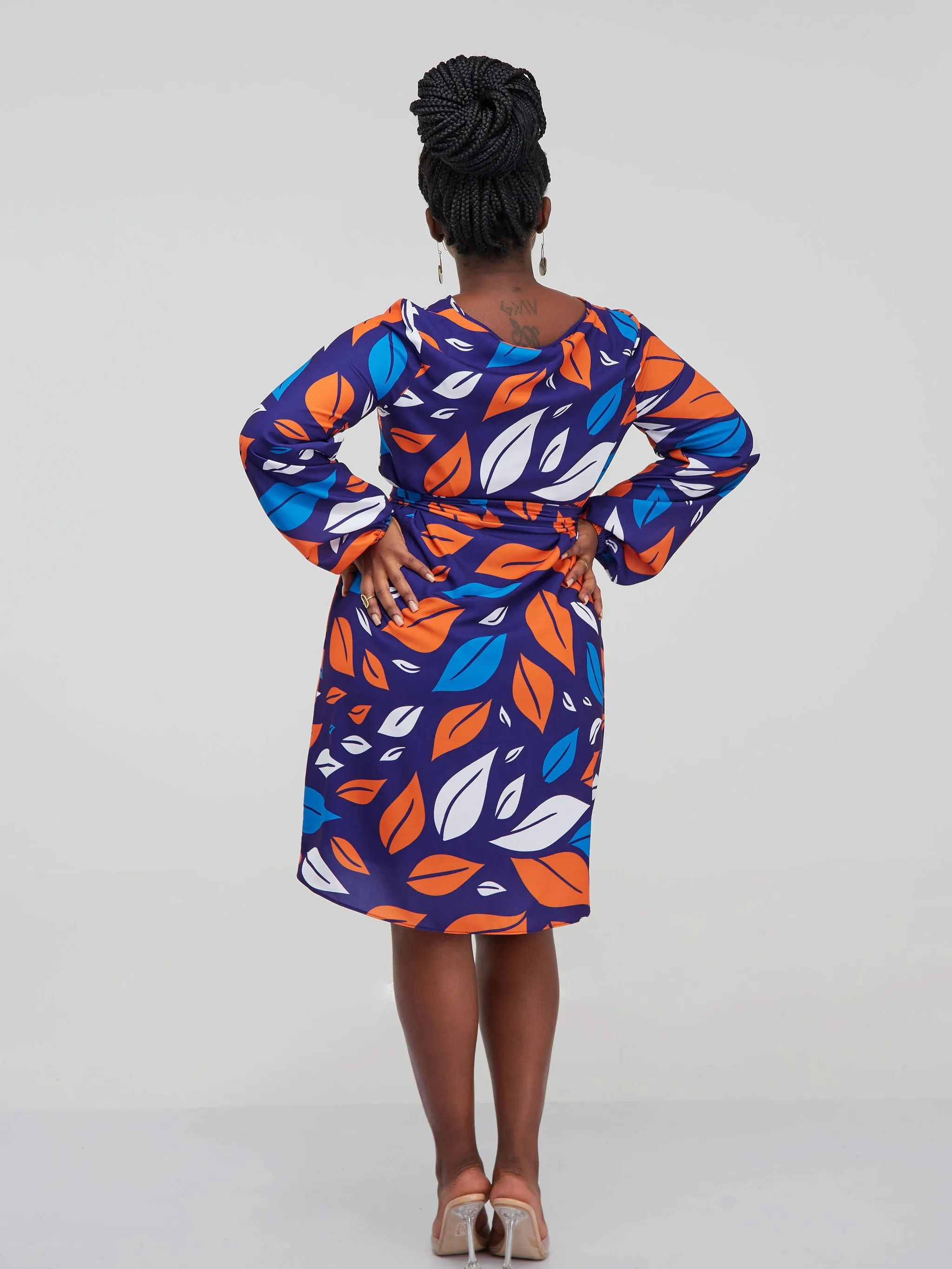Vivo Zawadi Shift Dress - Purple / Orange Print
