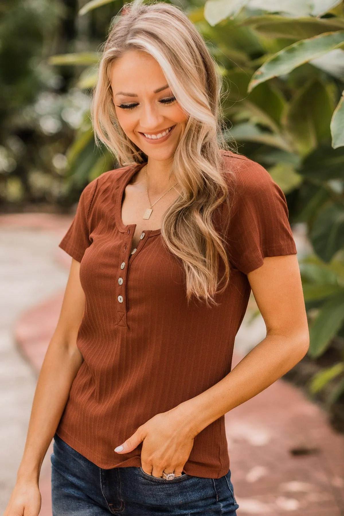 Waiting For My Invite Button Top- Dark Rust