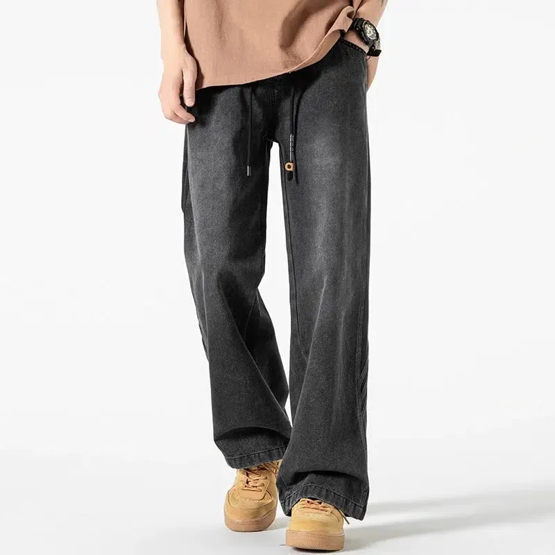 Washed Drawstring Straight Leg Pants