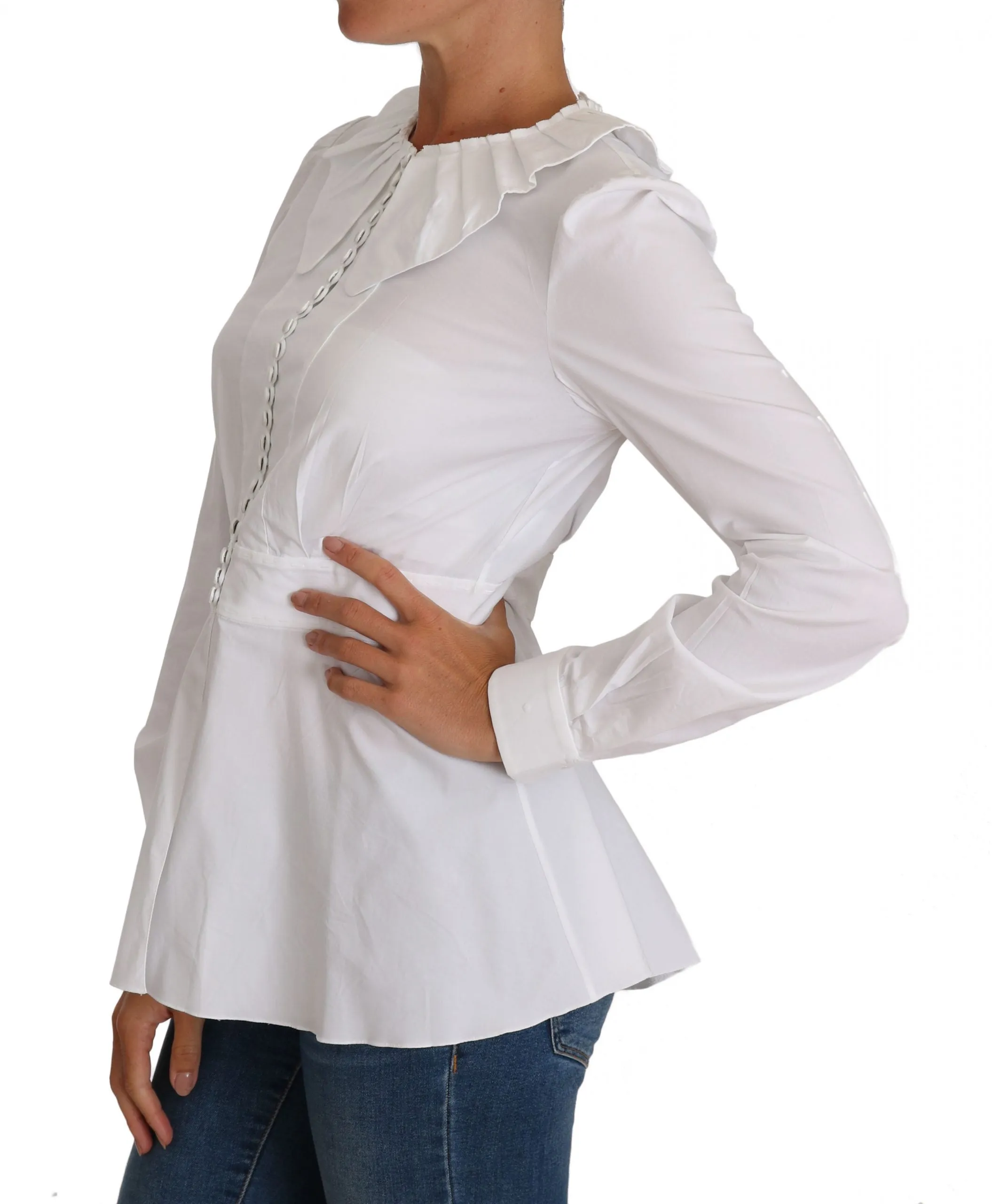 White Fitted Cotton Blouse Stretch Shirt