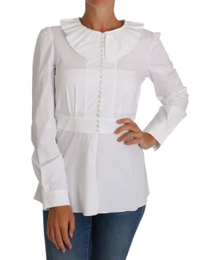 White Fitted Cotton Blouse Stretch Shirt