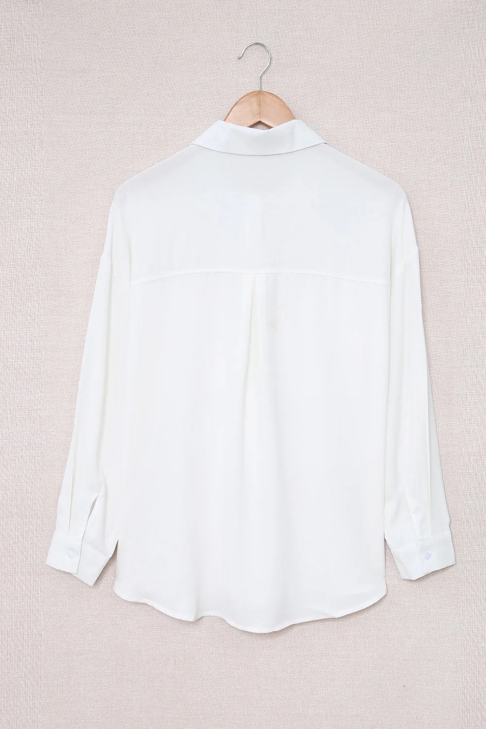 White Solid Pocket Long Sleeve Button-up Shirt