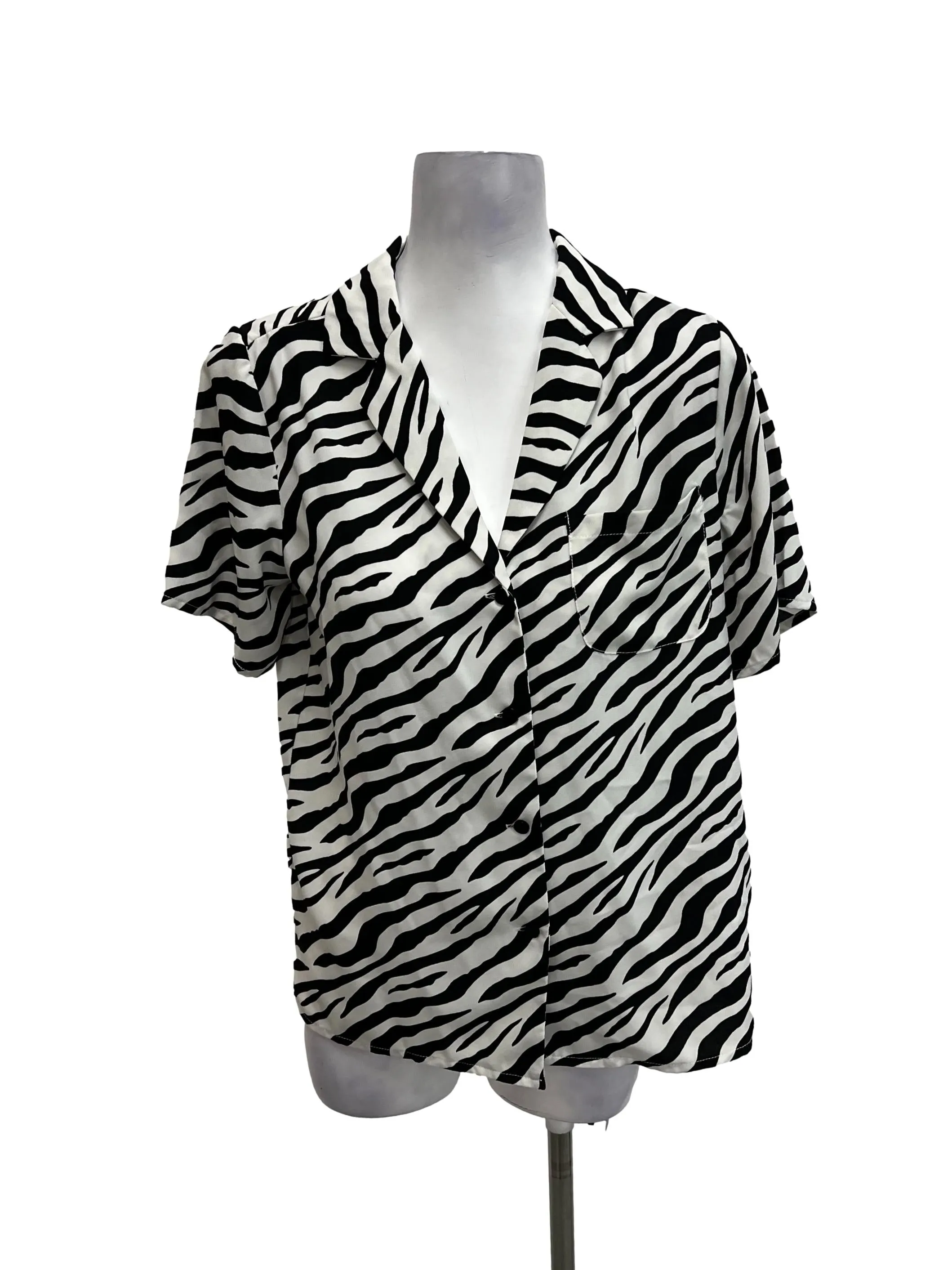 White Zebra Print Button Shirt