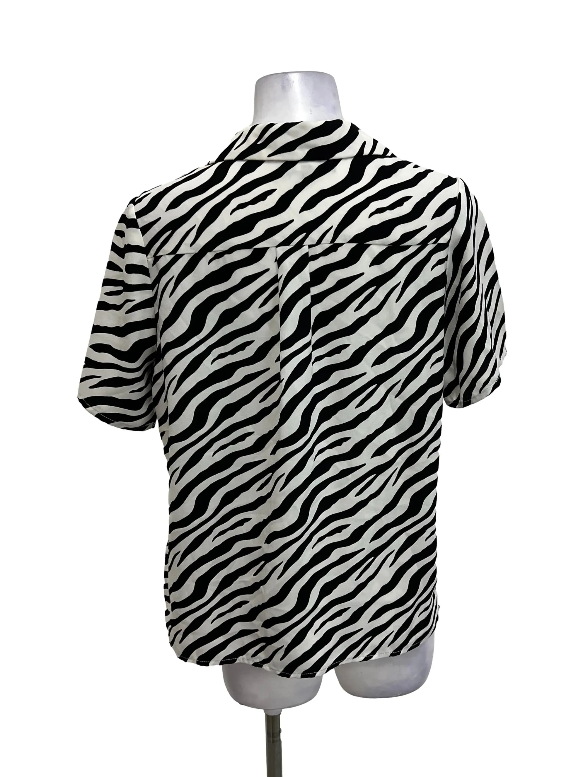 White Zebra Print Button Shirt