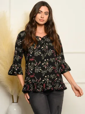 WOMEN'S 3/4 RUFFLE SLEEVES FLORAL TOP