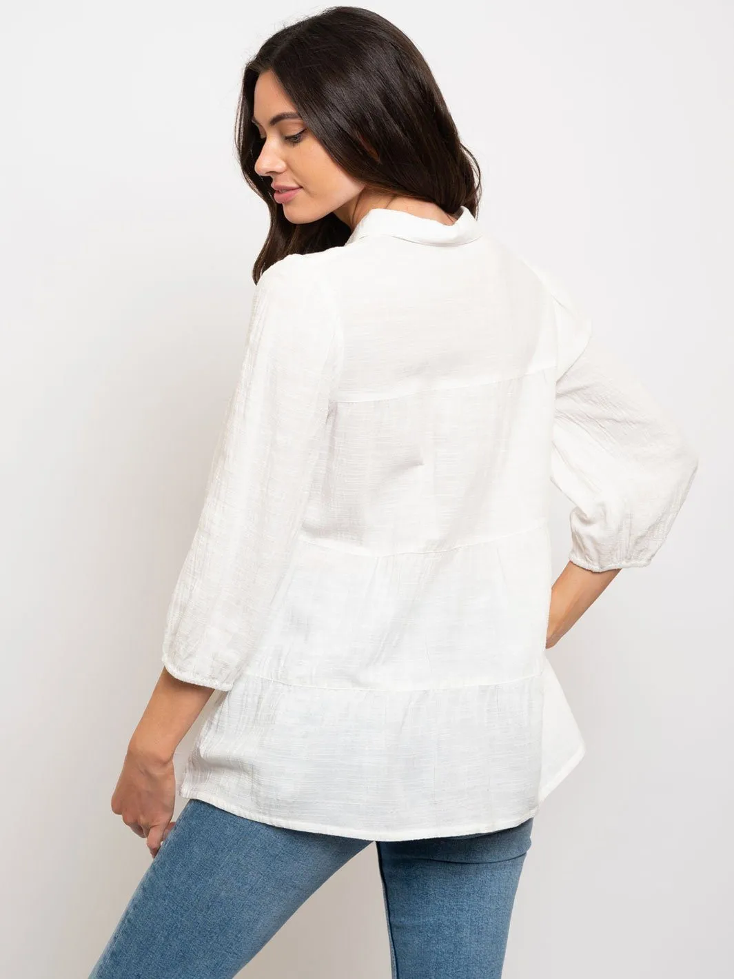 WOMEN'S BUTTON UP COLLAR TOP