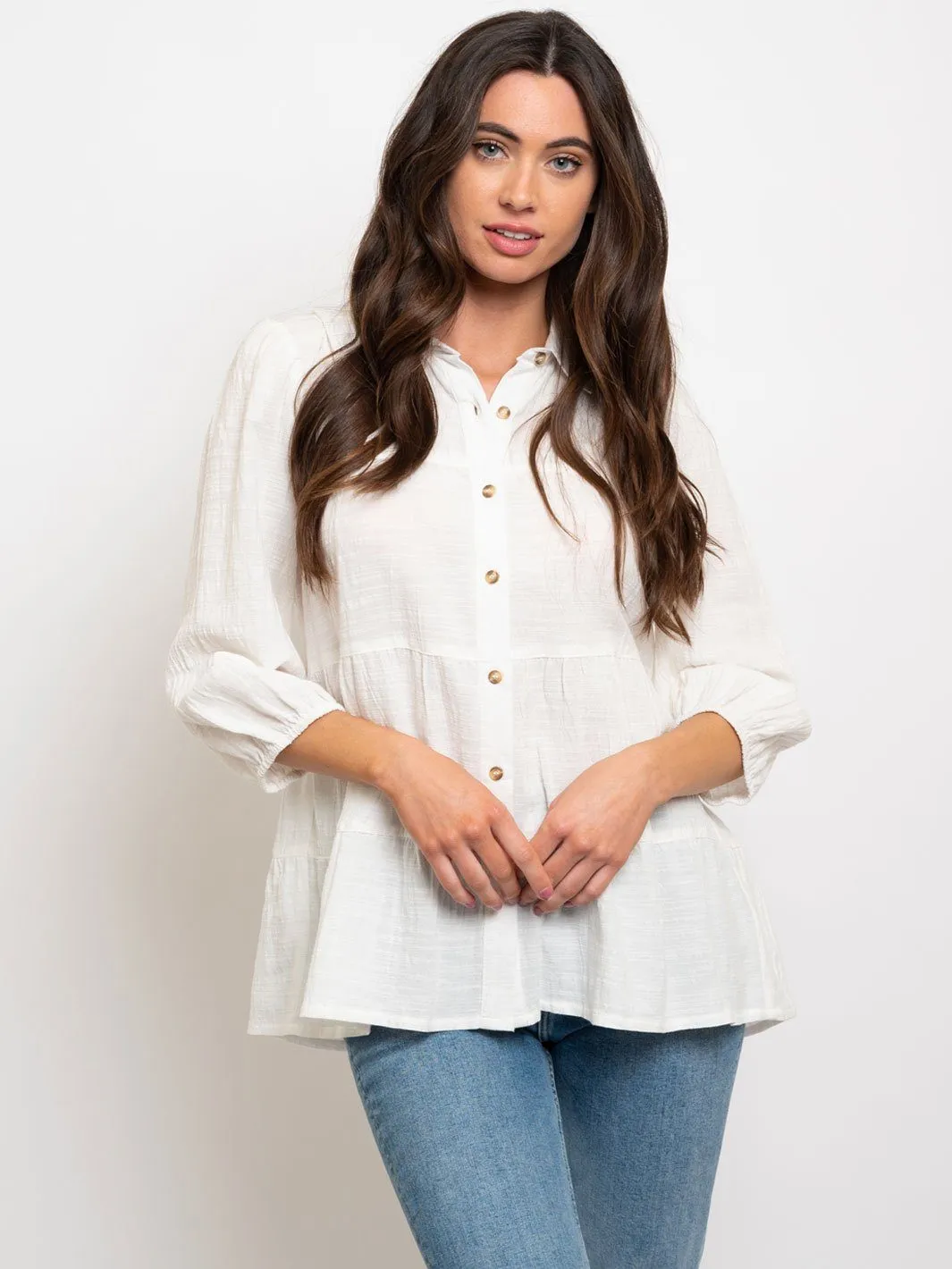 WOMEN'S BUTTON UP COLLAR TOP