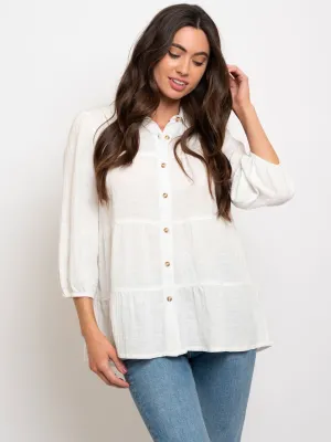 WOMEN'S BUTTON UP COLLAR TOP