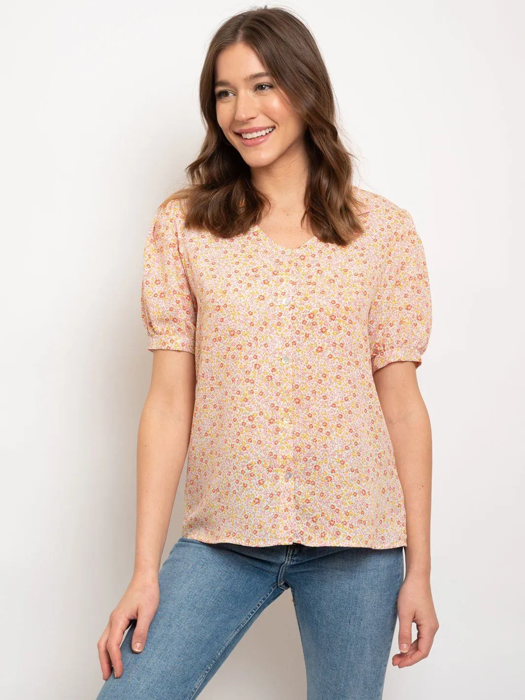 WOMEN'S BUTTON UP FLORAL TOP