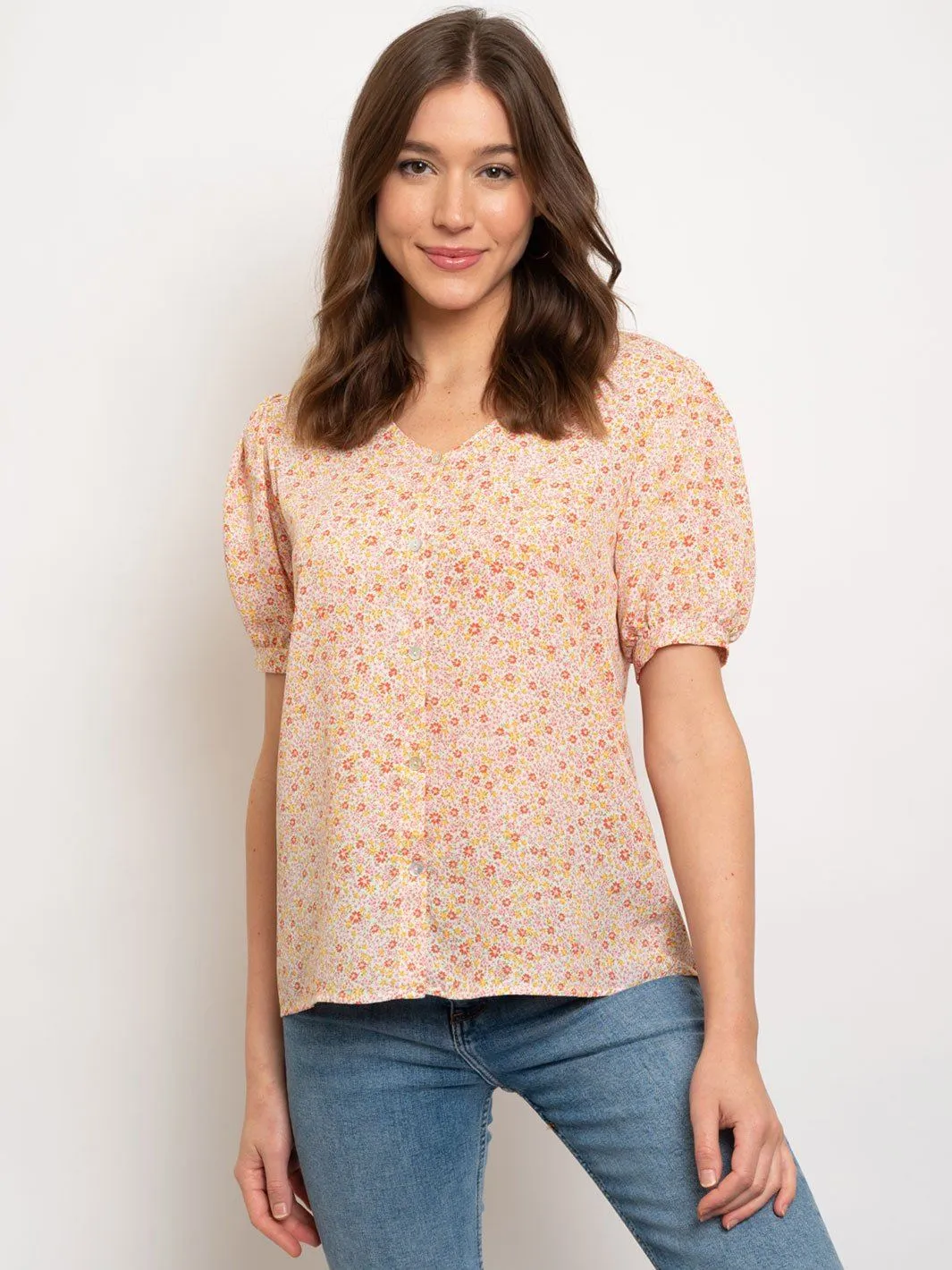 WOMEN'S BUTTON UP FLORAL TOP