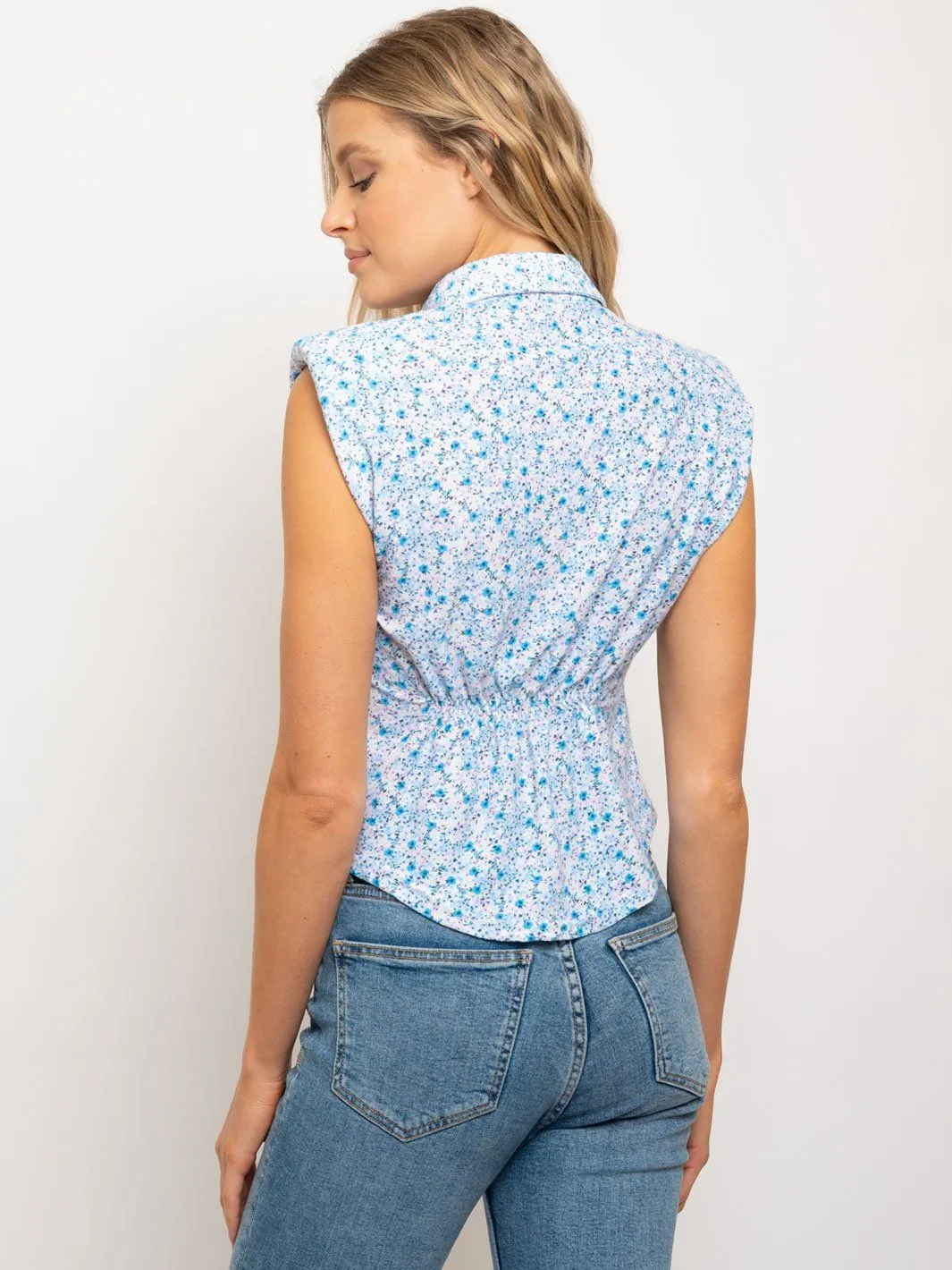 WOMEN'S BUTTON UP MUSCLE SHOULDER PAD TOP