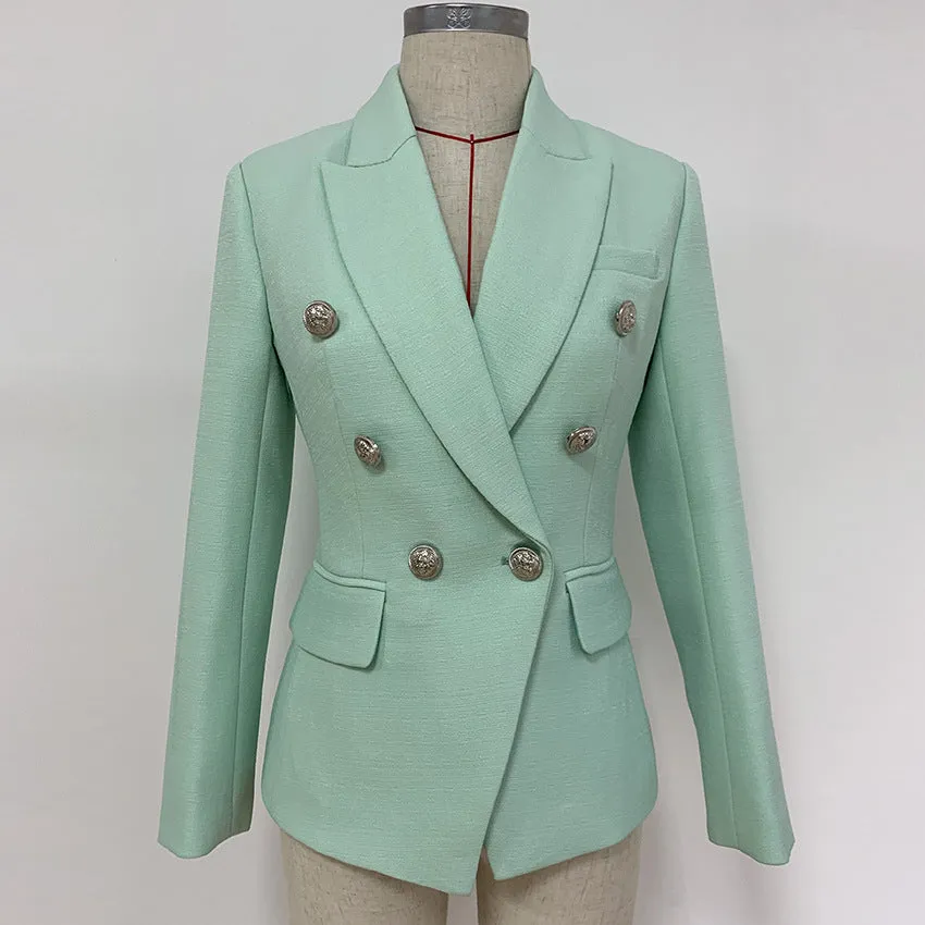 Women's Fitted Silver Lion Buttons Fitted Jacket Mint Green Blazer