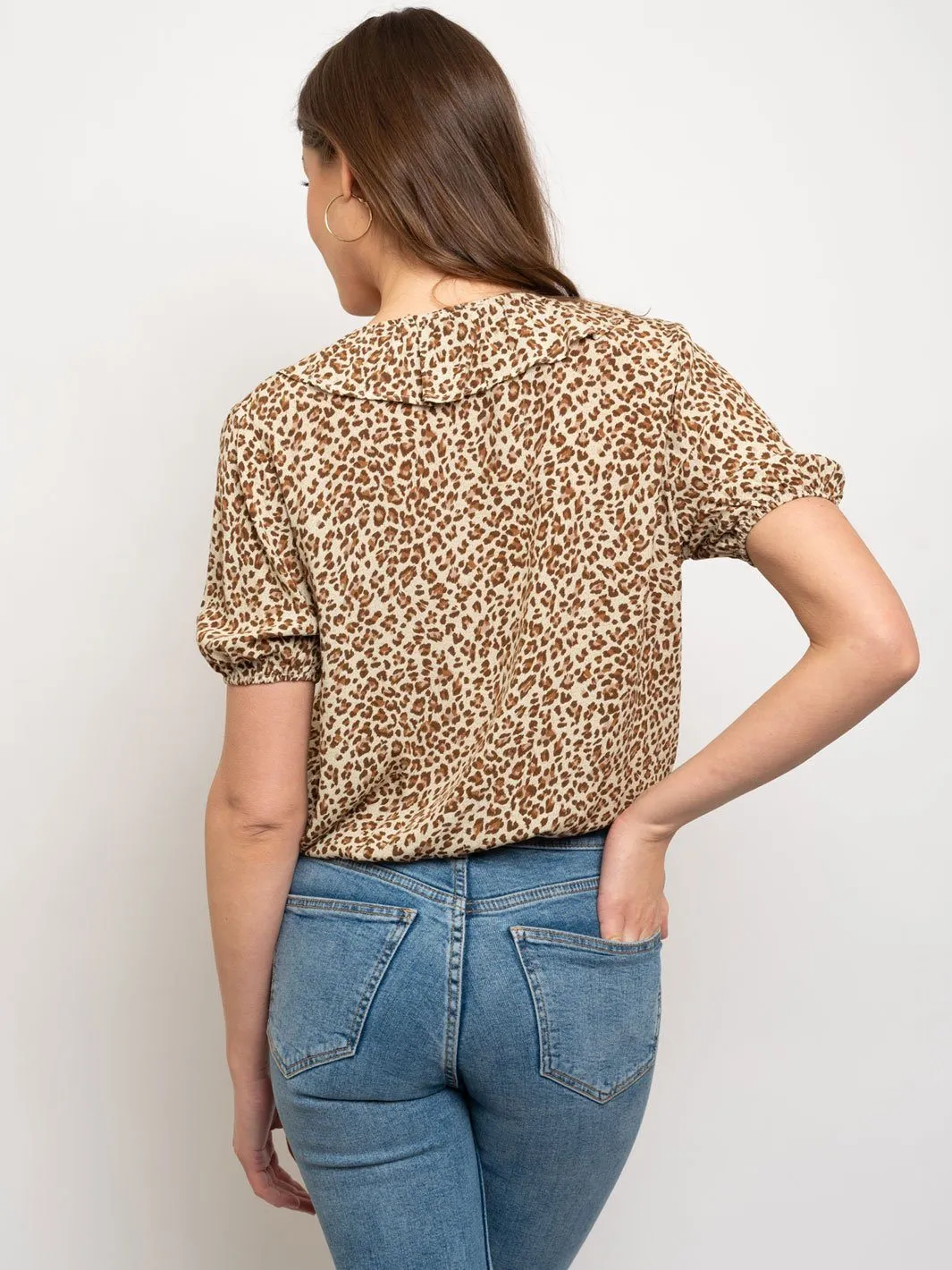 WOMEN'S LEOPARD PRINT SHORT SLEEVE TOP