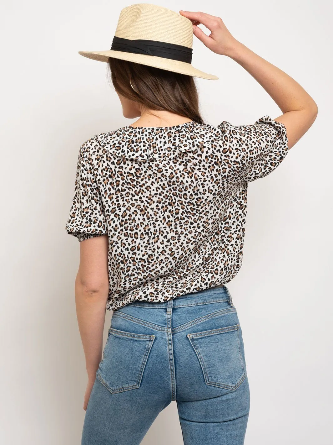 WOMEN'S LEOPARD PRINT SHORT SLEEVE TOP