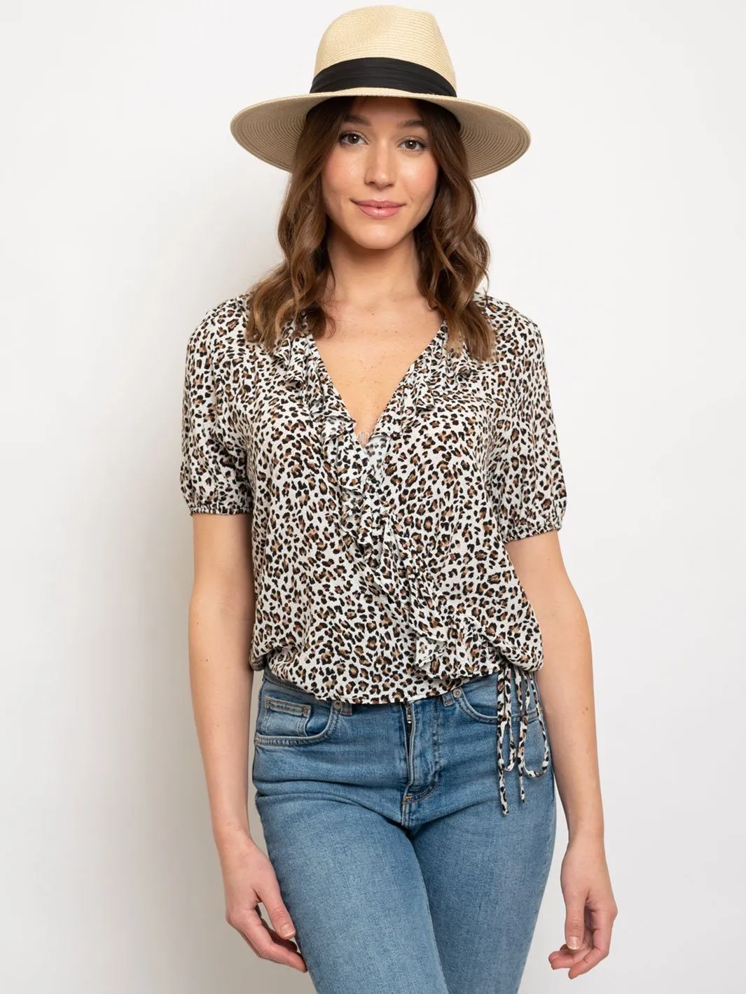 WOMEN'S LEOPARD PRINT SHORT SLEEVE TOP