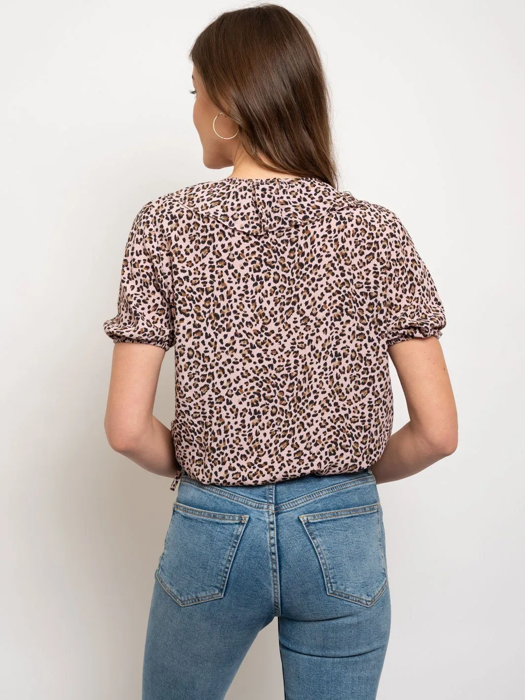 WOMEN'S LEOPARD PRINT SHORT SLEEVE TOP