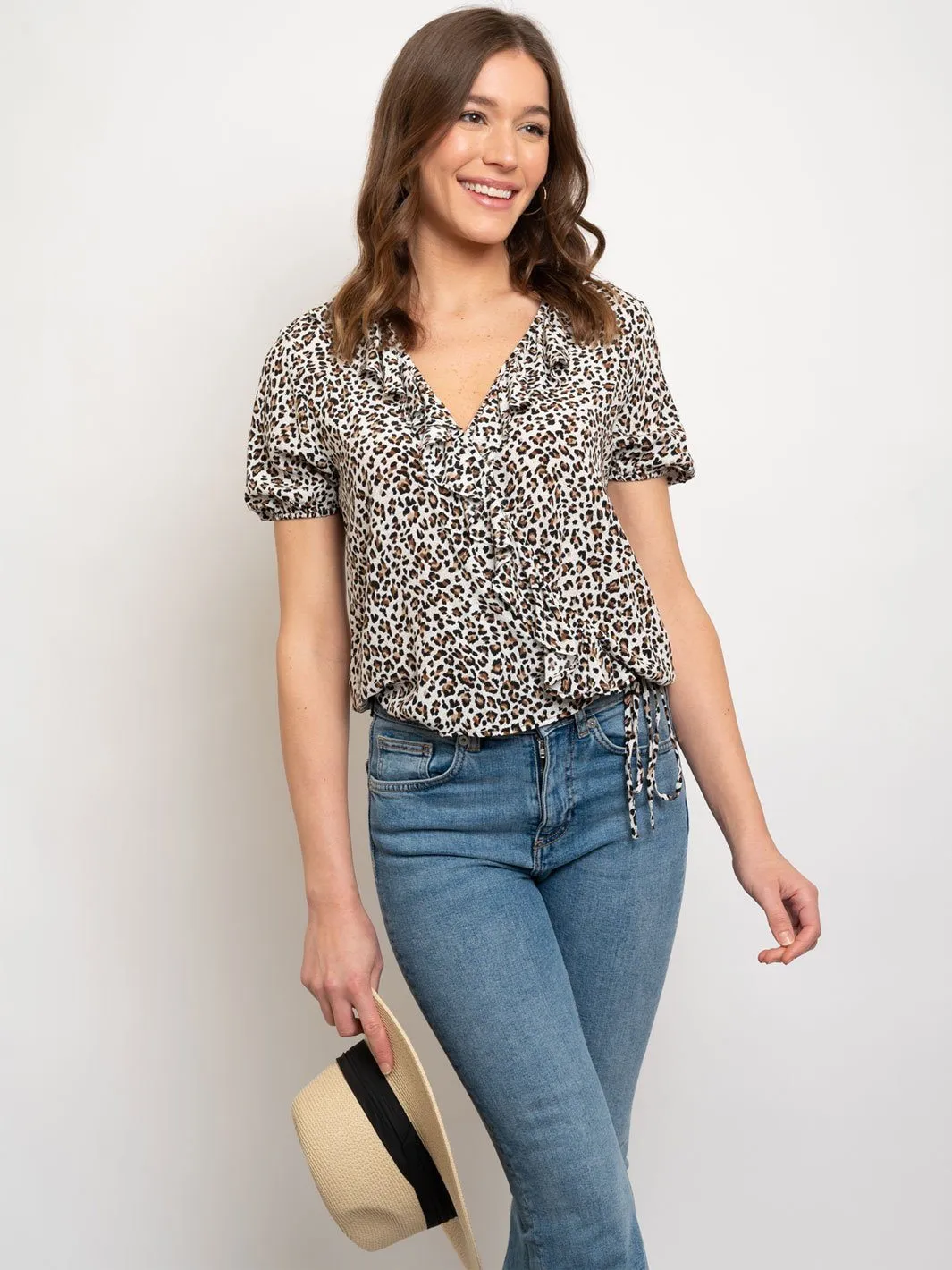 WOMEN'S LEOPARD PRINT SHORT SLEEVE TOP