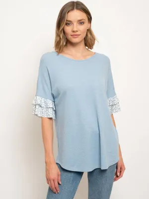 WOMEN'S LEOPARD RUFFLE SLEEVES CROSS BACK TUNIC TOP