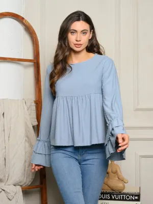 WOMEN'S LONG BELL RUFFLE SLEEVE KNIT TUNIC TOP