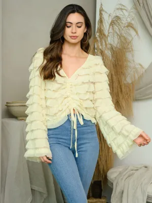 WOMEN'S LONG BELL SLEEVE RUCHED RUFFLE TOP