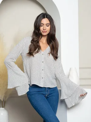 WOMEN'S LONG BELL SLEEVE V-NECK TOP