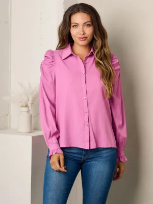 WOMEN'S LONG PUFF SLEEVE BUTTON UP BLOUSE TOP